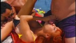 Horny redhead and brunette gets fucked at the pool
