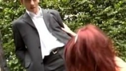busty german redhead in outdoor threesome